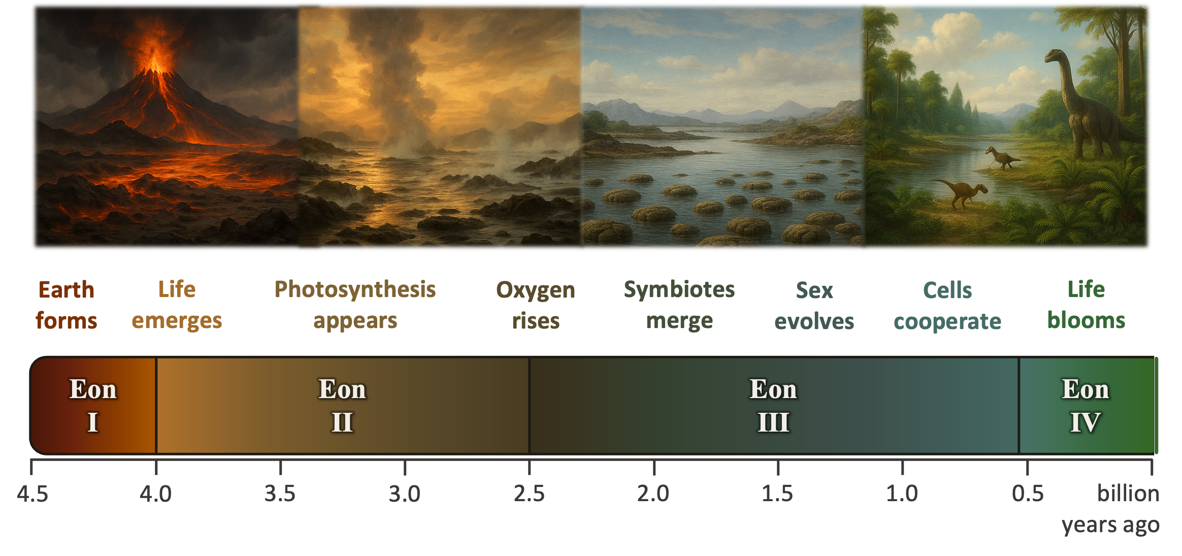 Timeline of the four geological eons